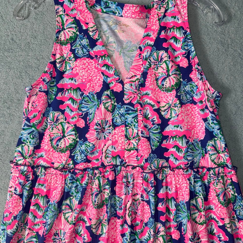Lilly Pulitzer Lorina V-Neck Dress Oyster Bay Navy Shroom with View Sz Small NWT - Picture 5 of 12